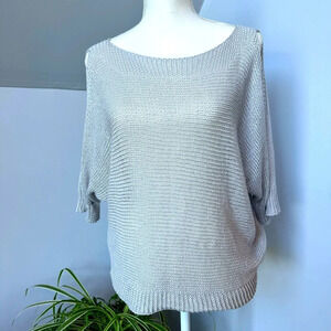 Dove Gray Loose Knit Cold Shoulder 1/2 Sleeve Sweater by Carina Ricci size small